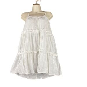 Loft Womens XS‎ Mini Dress Swiss Dot Eyelet Tiered Ruffle Cottage Core Coastal